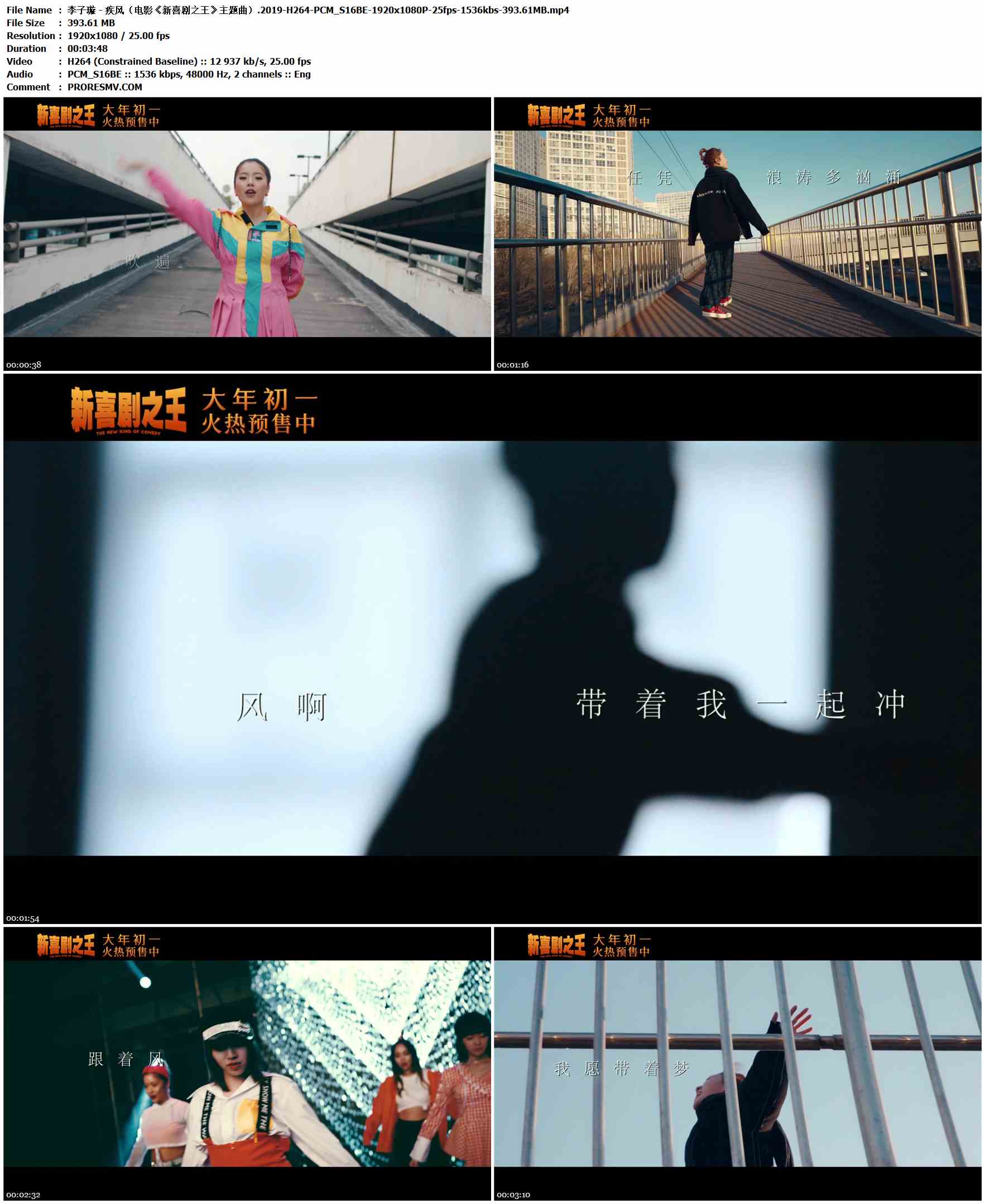 李子璇 - 疾风（电影《新喜剧之王》主题曲）.2019-H264-PCM_S16BE-1920x1080P-25fps-1536kbs-393.61MB官方MV_高清MV